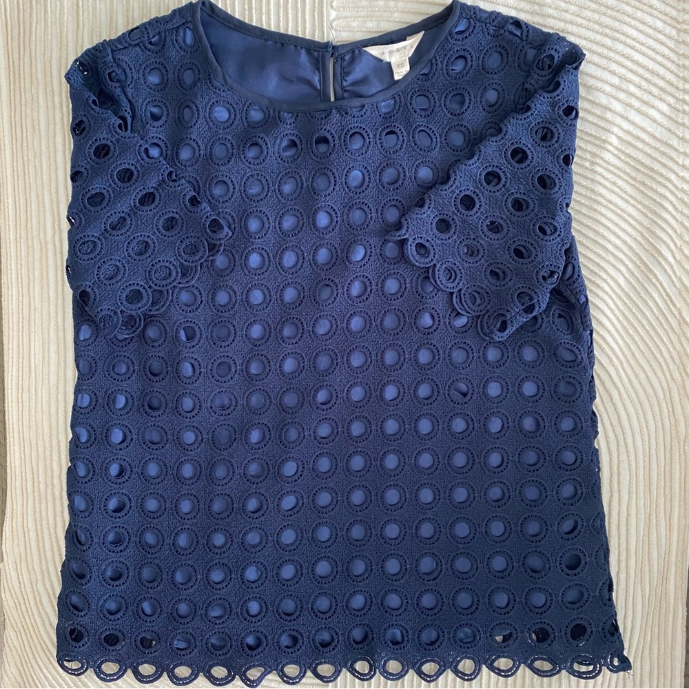 ADIVA Blue Button Closure Top with Scalloped Edges XS